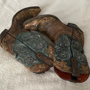 Dan Post Brown & Teal Embroidered Western Boots Women’s 10